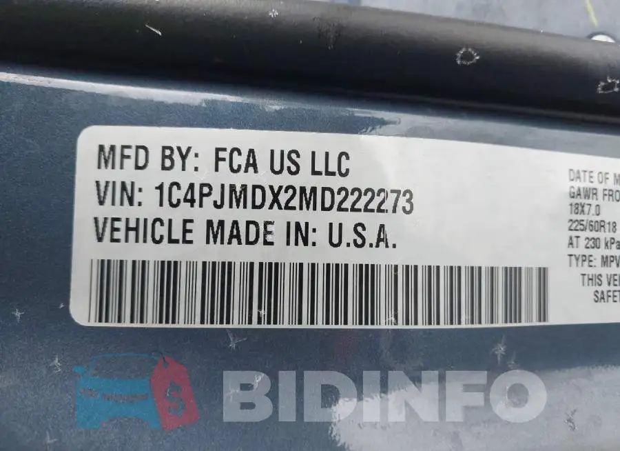 1C4PJMDX2MD222273 Photo# 9
