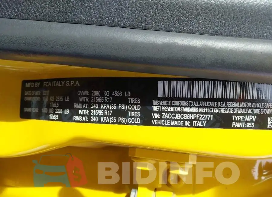 ZACCJBCB6HPF22771 Photo# 9