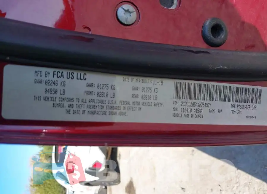 2C3CDZAG4KH751574 Photo# 9