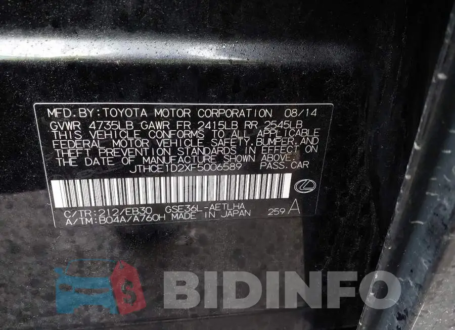 JTHCE1D2XF5006589 Photo# 9