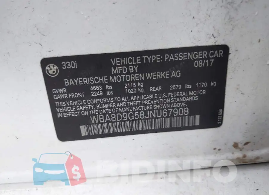 WBA8D9G58JNU67908 Photo# 9