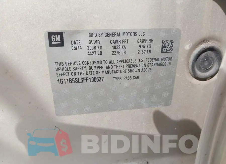 1G11B5SL6FF100637 Photo# 9