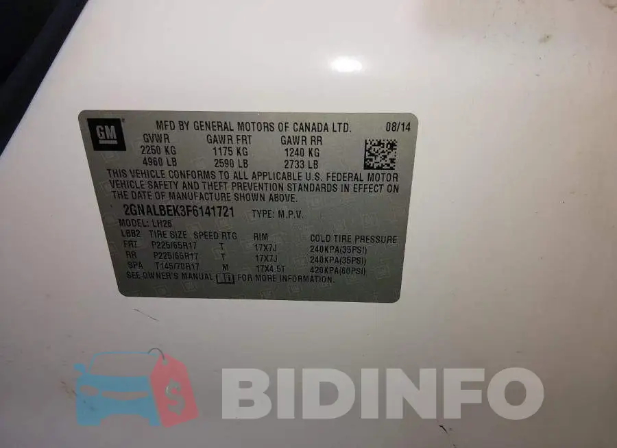 2GNALBEK3F6141721 Photo# 9