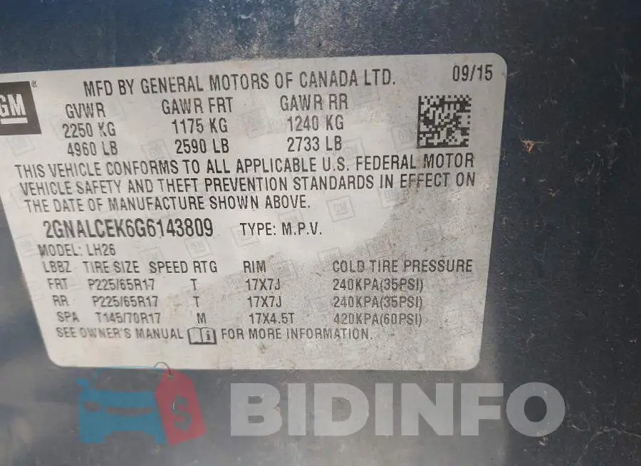 2GNALCEK6G6143809 Photo# 9