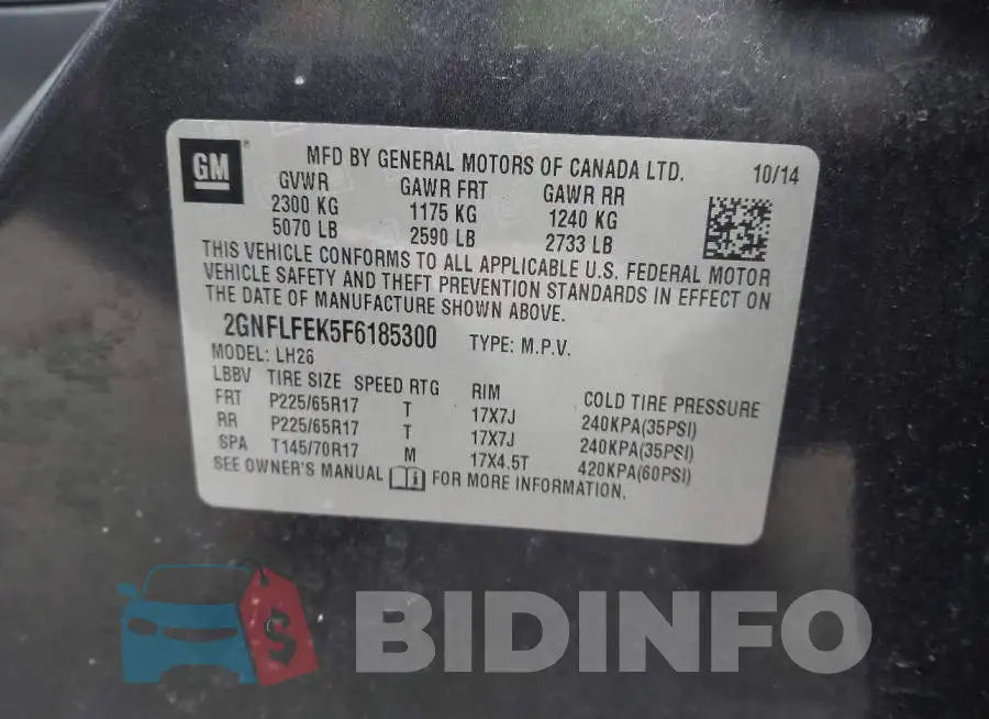 2GNFLFEK5F6185300 Photo# 9