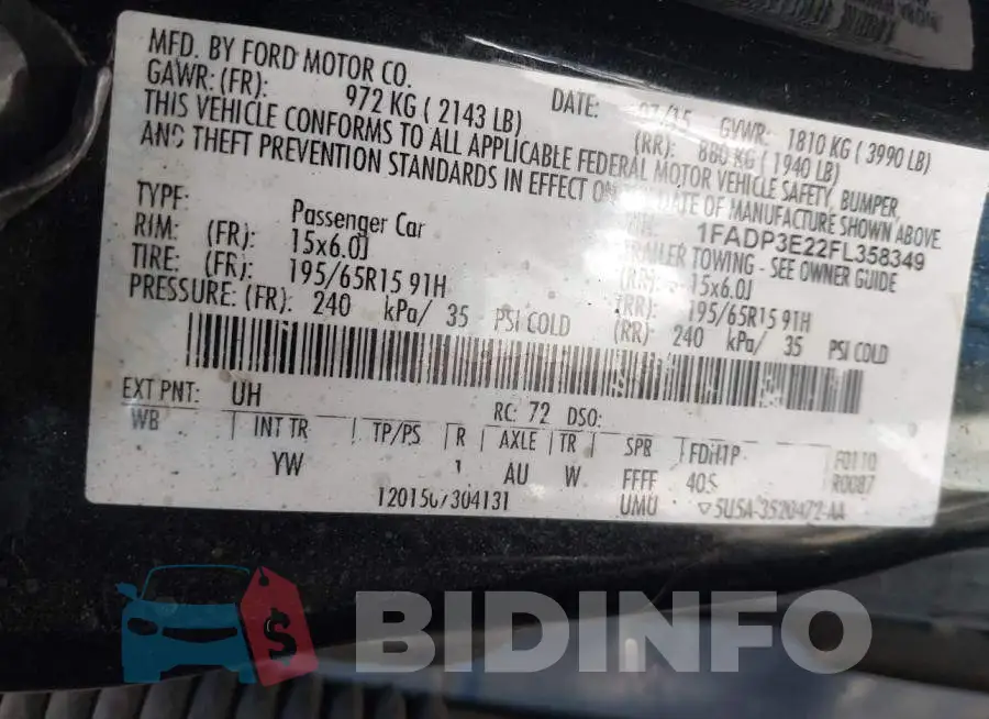 1FADP3E22FL358349 Photo# 9