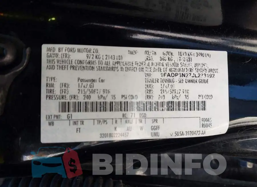1FADP3N27JL273192 Photo# 9