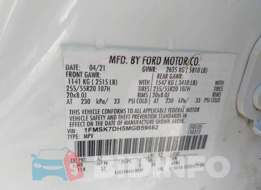 1FMSK7DH5MGB59682 Photo# 9