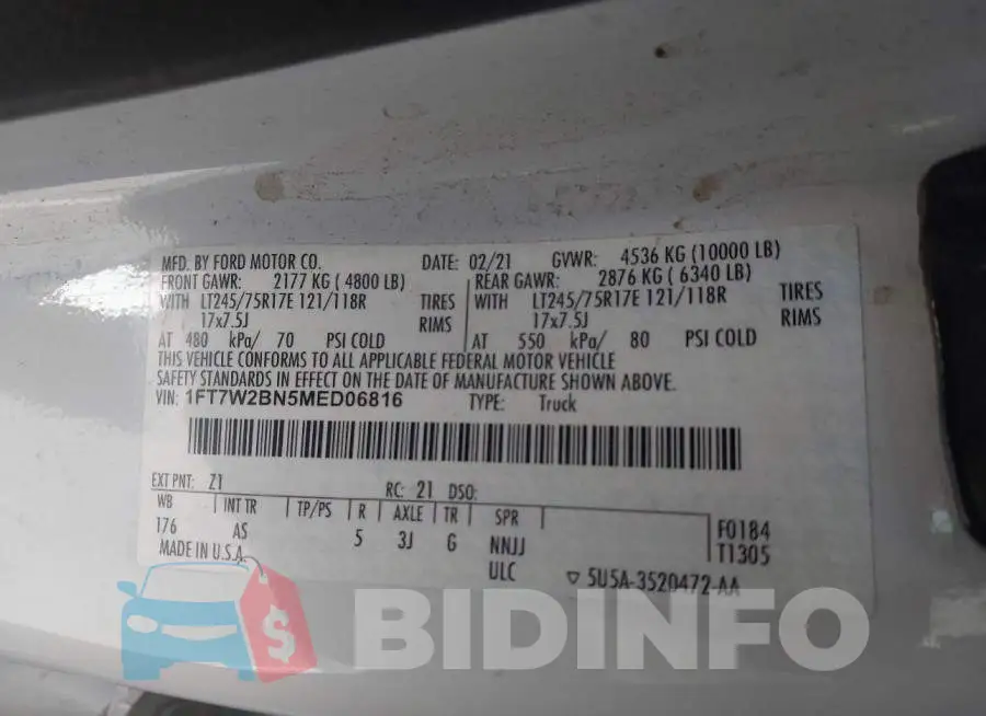 1FT7W2BN5MED06816 Photo# 9
