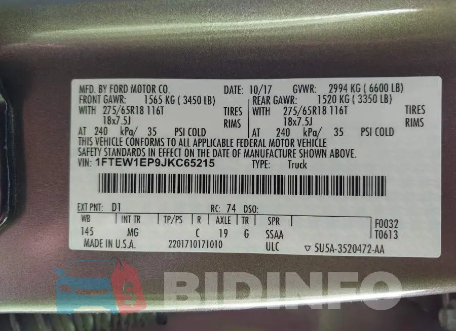1FTEW1EP9JKC65215 Photo# 9