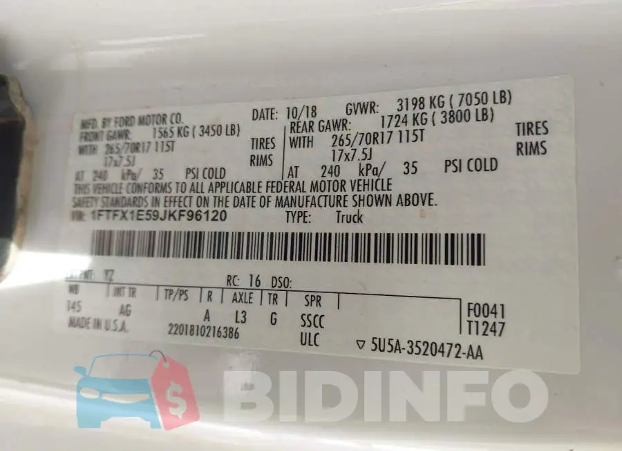 1FTFX1E59JKF96120 Photo# 8