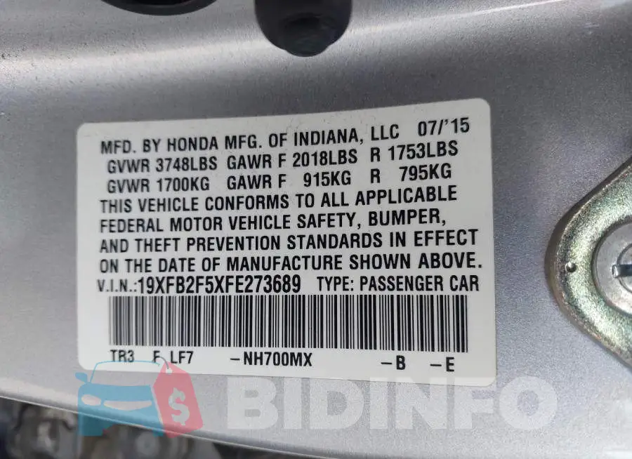 19XFB2F5XFE273689 Photo# 9
