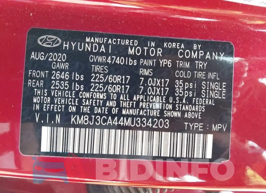 KM8J3CA44MU334203 Photo# 9
