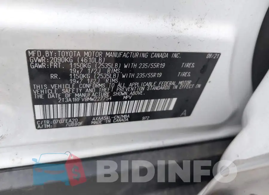 2T3A1RFV8MW227754 Photo# 9