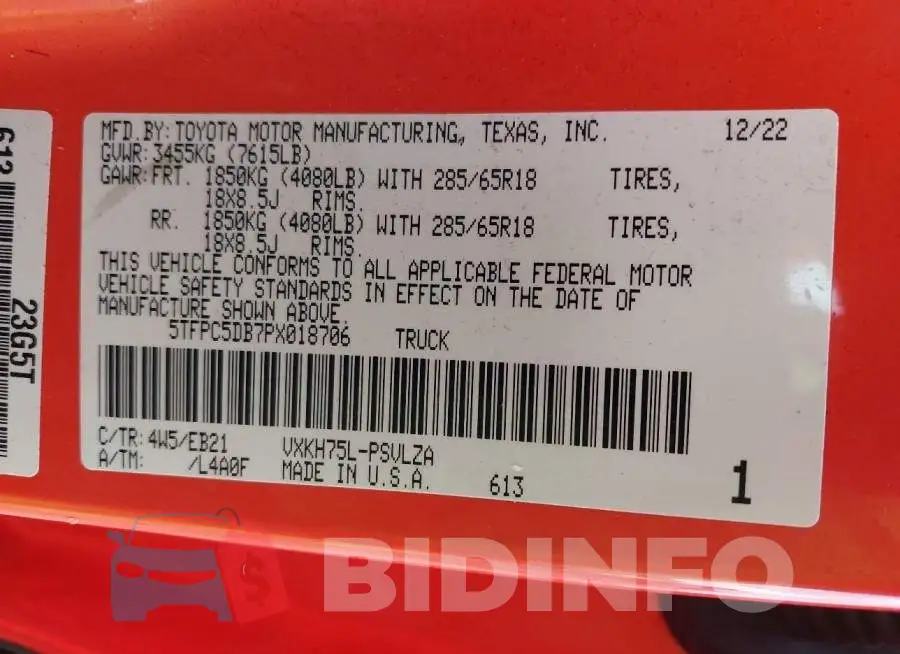 5TFPC5DB7PX018706 Photo# 9