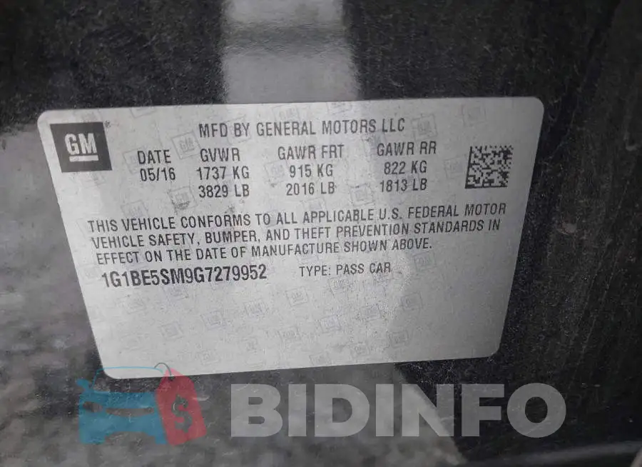 1G1BE5SM9G7279952 Photo# 9