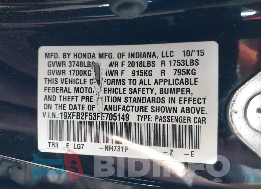 19XFB2F53FE705149 Photo# 9