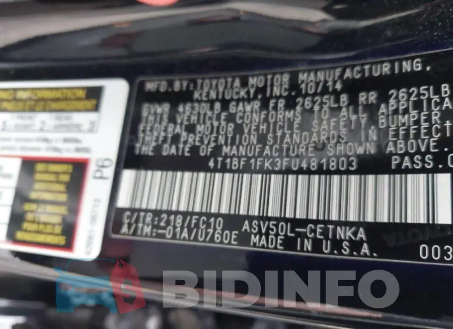 4T1BF1FK3FU481803 Photo# 9