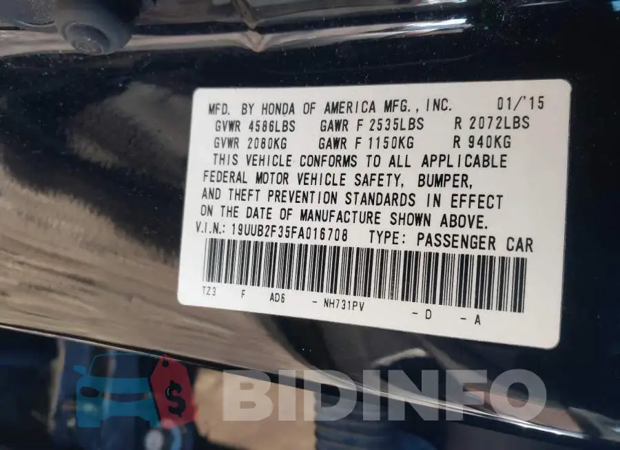 19UUB2F35FA016708 Photo# 9