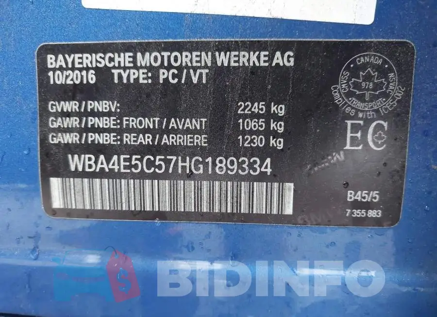 WBA4E5C57HG189334 Photo# 9