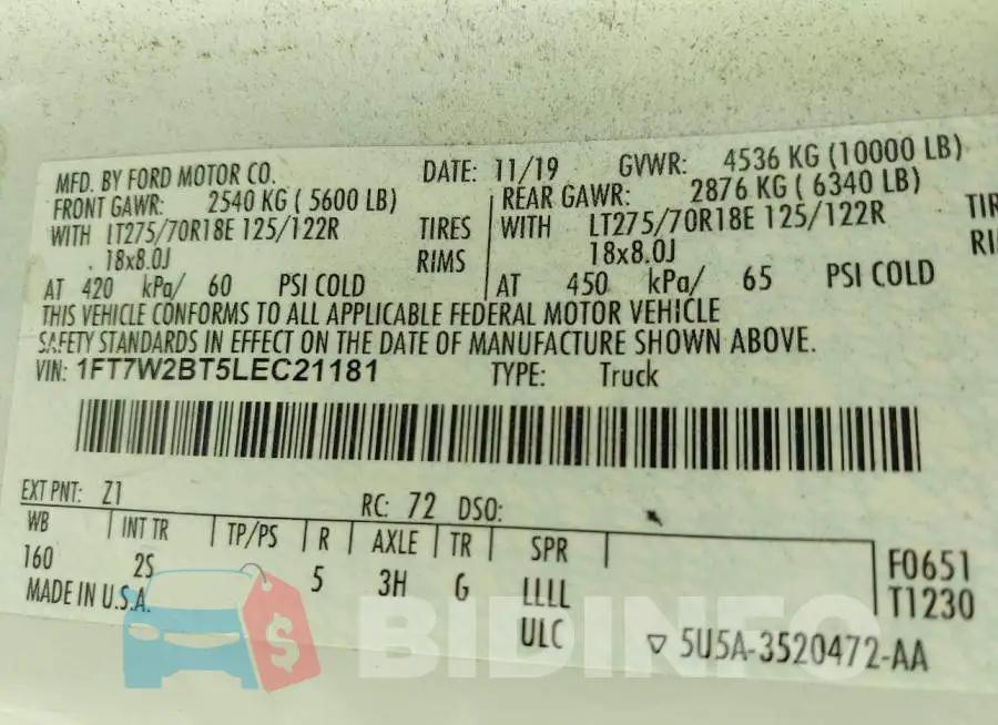 1FT7W2BT5LEC21181 Photo# 9