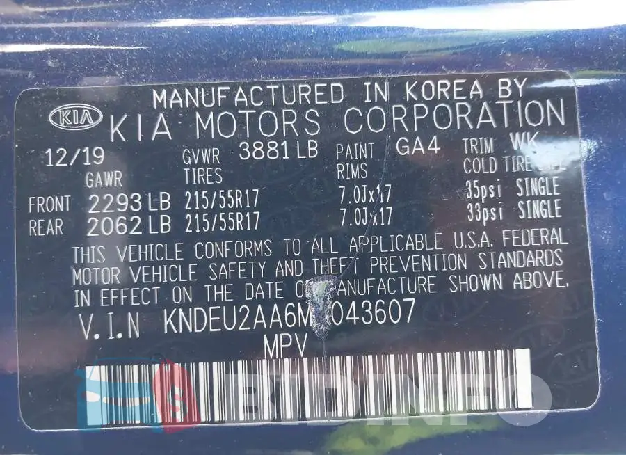 KNDEU2AA6M7043607 Photo# 9