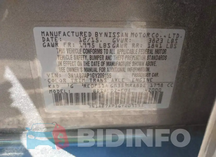 3N1AB7AP1GY209155 Photo# 9