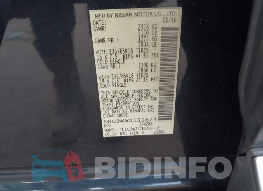 5N1AZ2MG6GN151673 Photo# 9