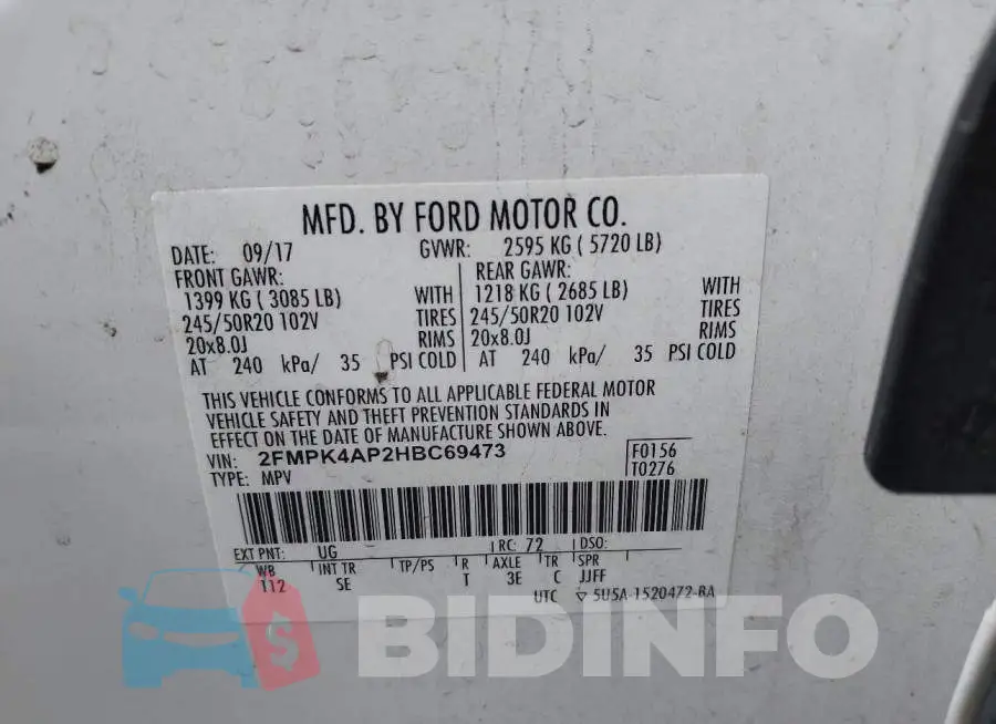 2FMPK4AP2HBC69473 Photo# 9