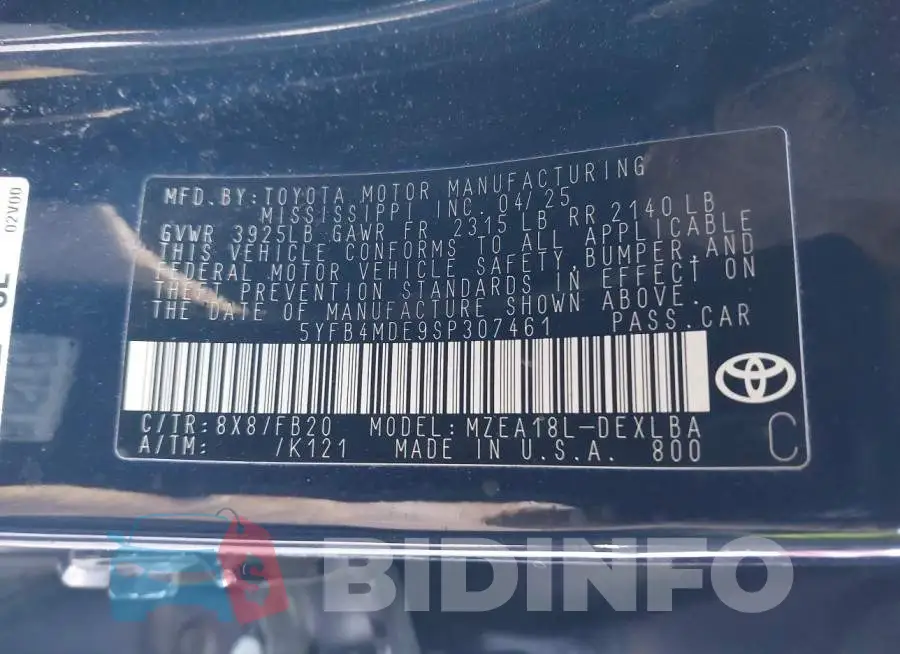 5YFB4MDE9SP307461 Photo# 9