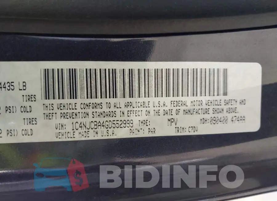 1C4NJCBA4GD552999 Photo# 9