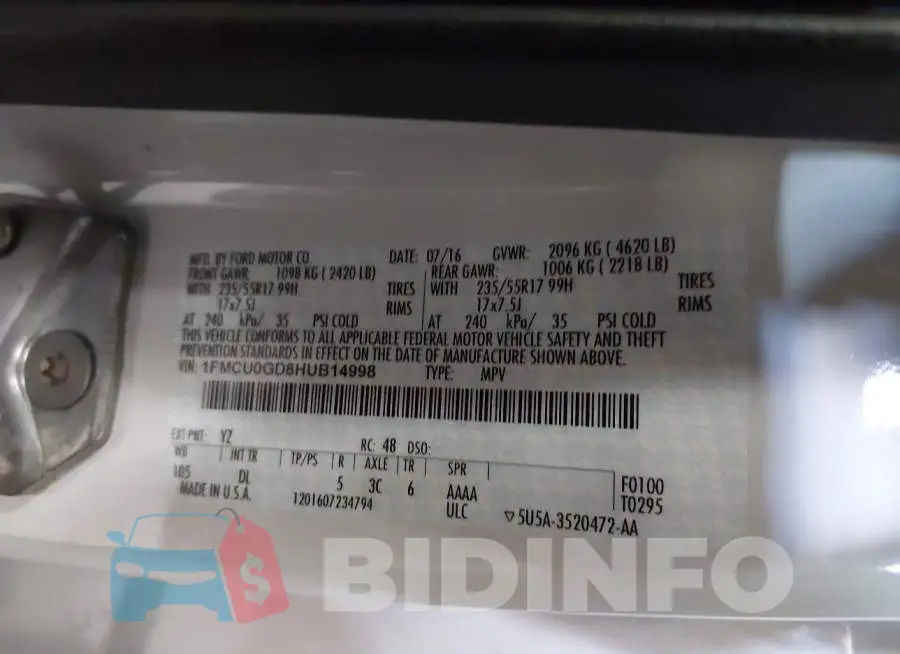 1FMCU0GD8HUB14998 Photo# 9