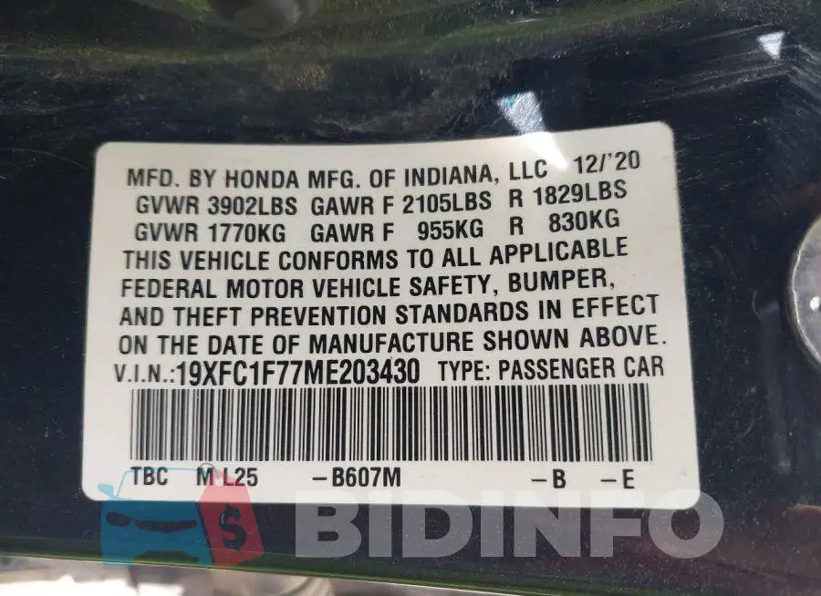 19XFC1F77ME203430 Photo# 9