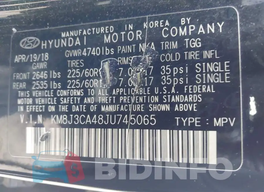 KM8J3CA48JU745065 Photo# 9