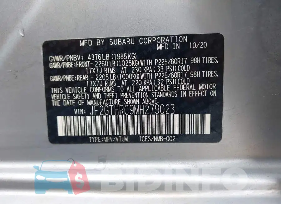 JF2GTHRC9MH279023 Photo# 9