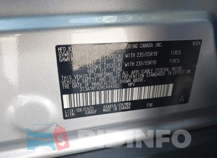 2T3A1RFV2RC484062 Photo# 9
