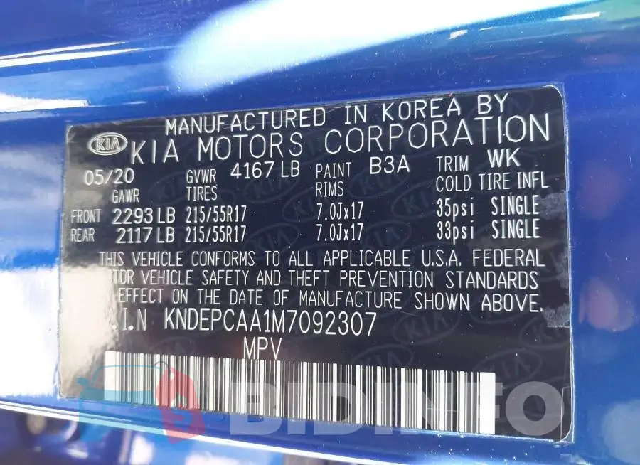 KNDEPCAA1M7092307 Photo# 9