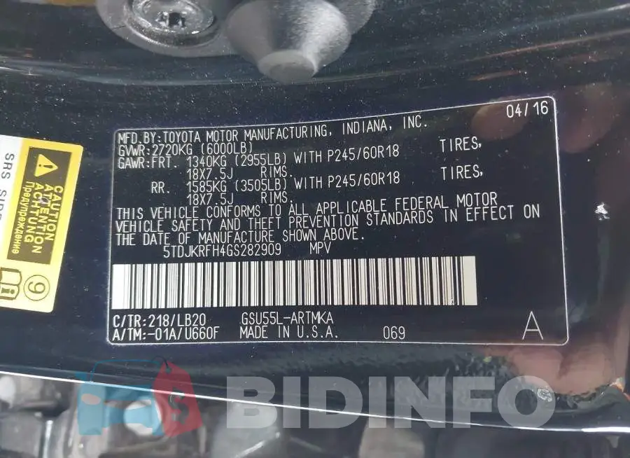 5TDJKRFH4GS282909 Photo# 9