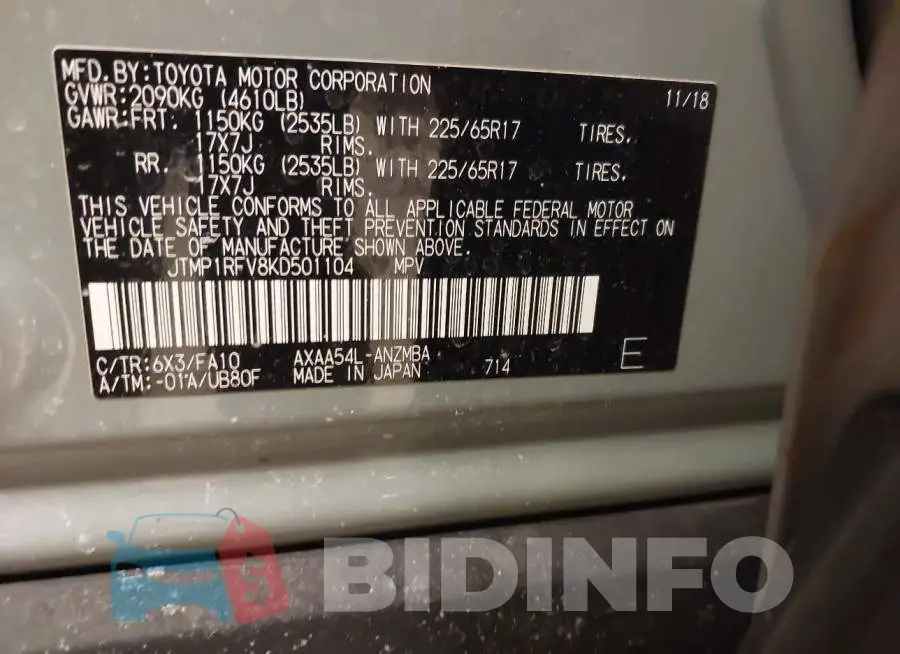 JTMP1RFV8KD501104 Photo# 9