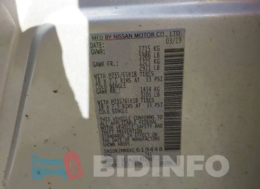 5N1DR2MN6KC619448 Photo# 9