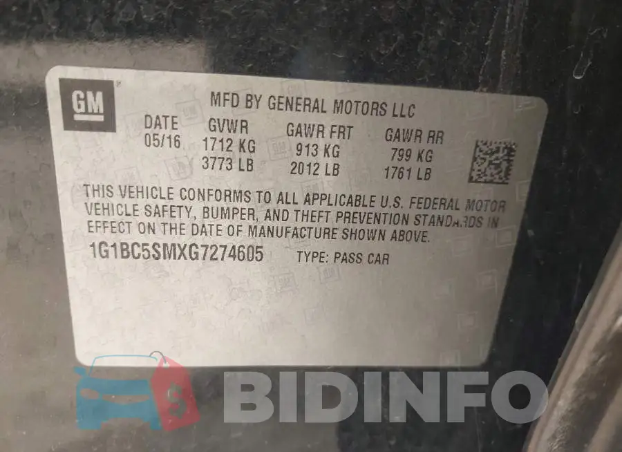 1G1BC5SMXG7274605 Photo# 9