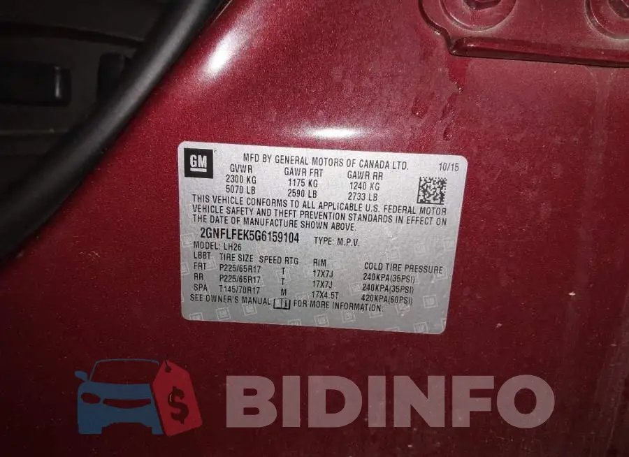 2GNFLFEK5G6159104 Photo# 9