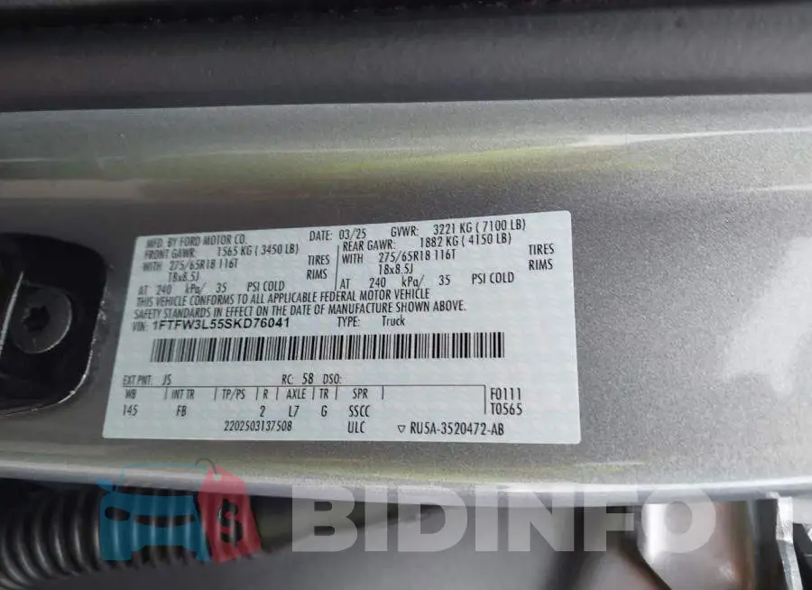 1FTFW3L55SKD76041 Photo# 9