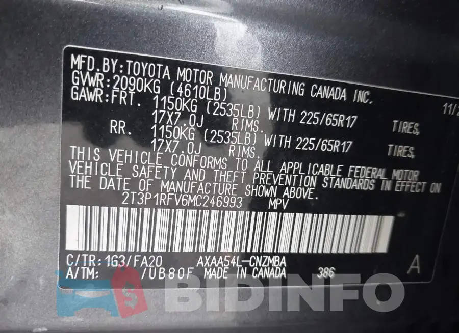 2T3P1RFV6MC246993 Photo# 9