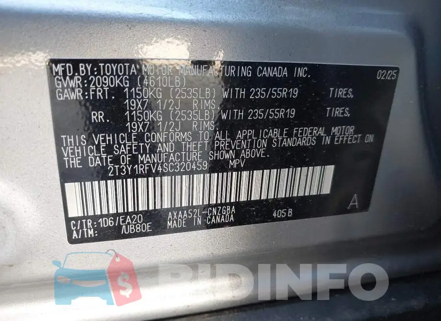 2T3Y1RFV4SC320459 Photo# 9