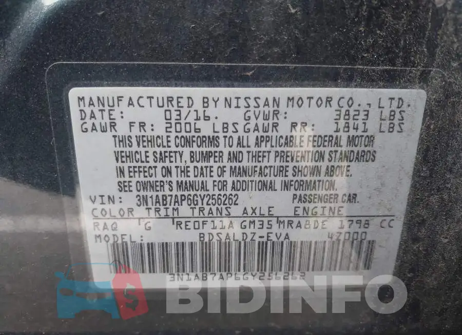 3N1AB7AP6GY256262 Photo# 9