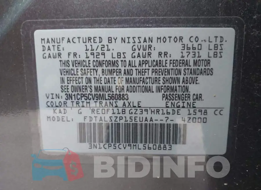 3N1CP5CV9ML560883 Photo# 9