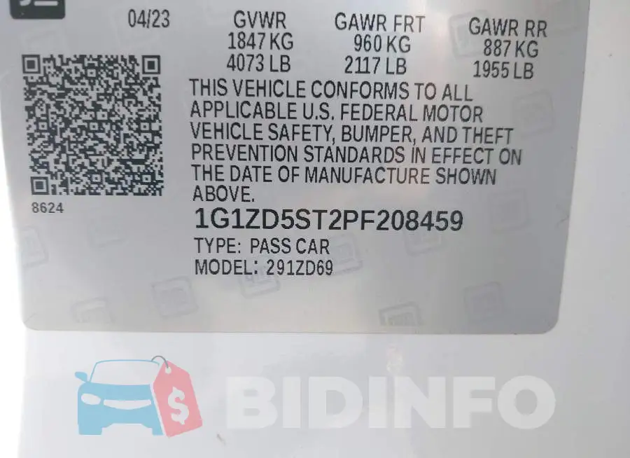 1G1ZD5ST2PF208459 Photo# 9