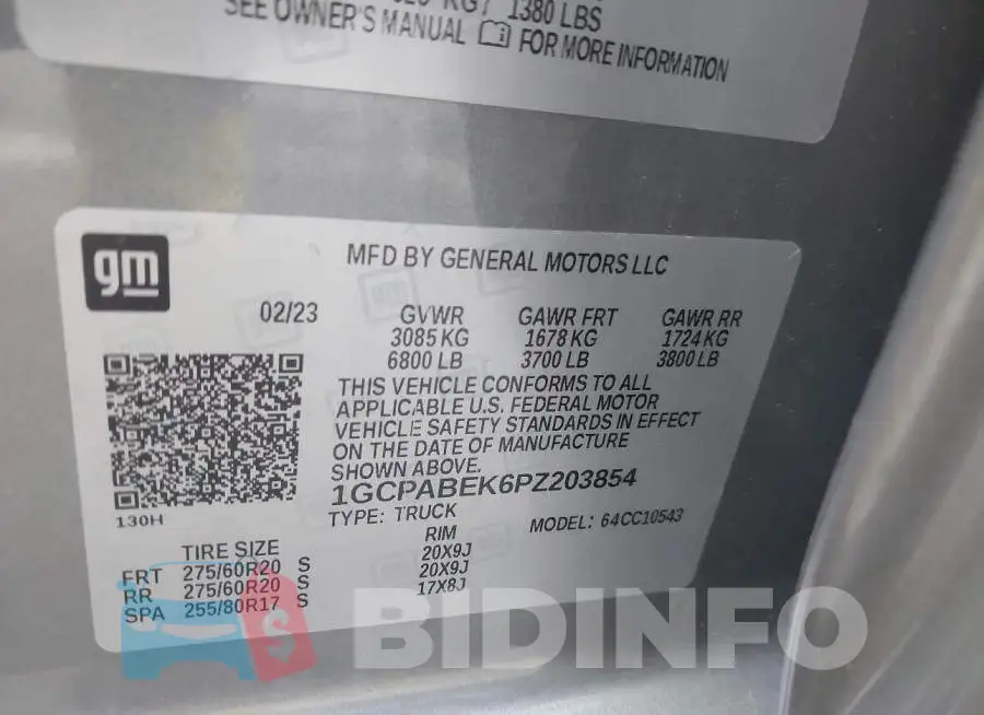 1GCPABEK6PZ203854 Photo# 9
