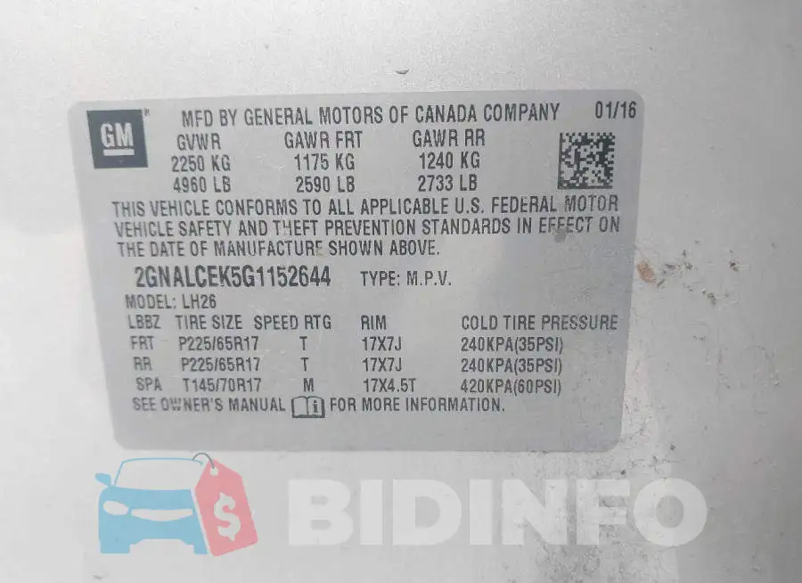 2GNALCEK5G1152644 Photo# 9